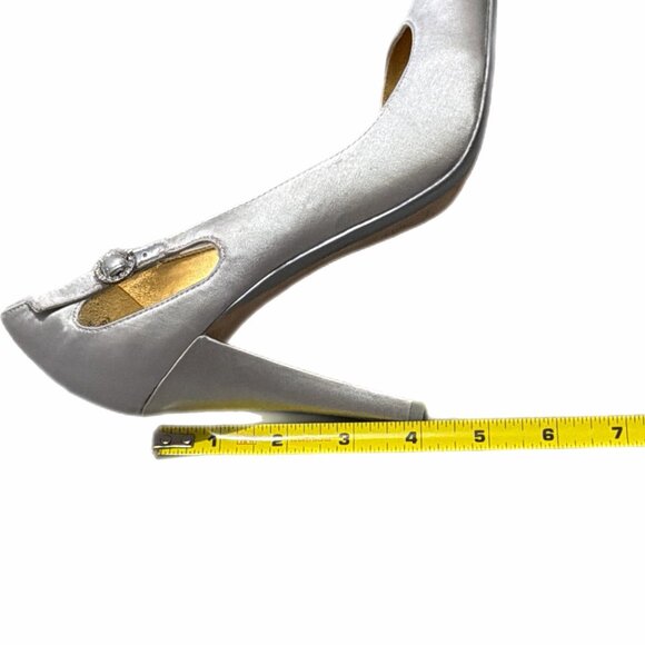 Enzo Angiolini Shoes Womens 8.5M Silver Satin Pump Buckle Bridal Gala Cocktail - Picture 14 of 16